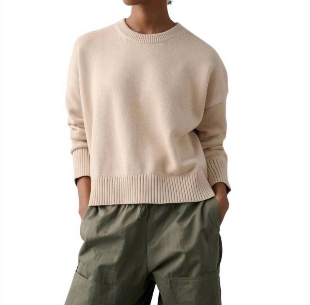White + Warren Oversized Organic Cotton Crew Neck Neutral Classic Sweater Small